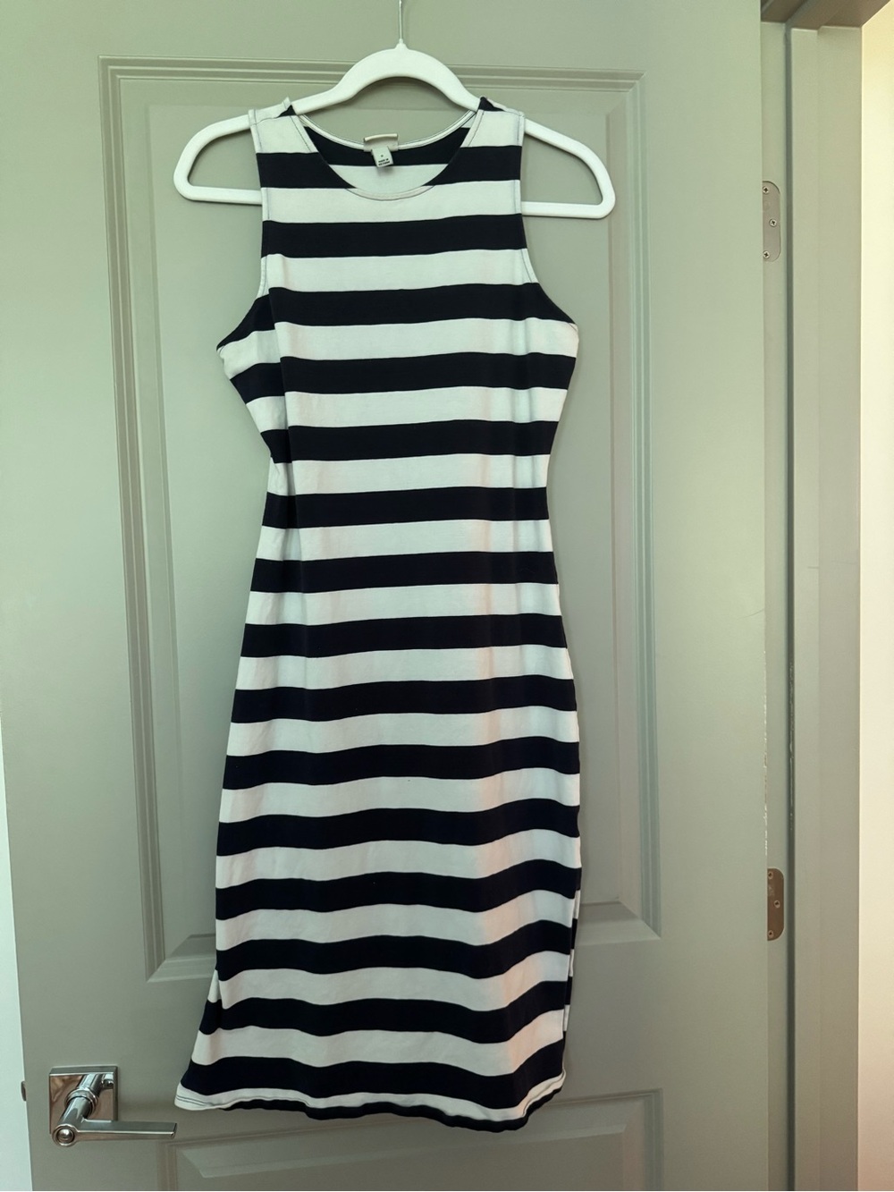a new day Navy and White Striped Sleeveless Bodycon Midi Dress